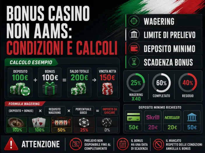 Bonus casino non AAMS: condizioni e calcoli